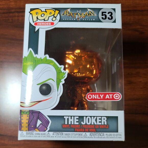 Funko POP! 53 Heroes The Joker Orange Chrome DC Batman Arkham Asylum Figure CHOP - Picture 1 of 6